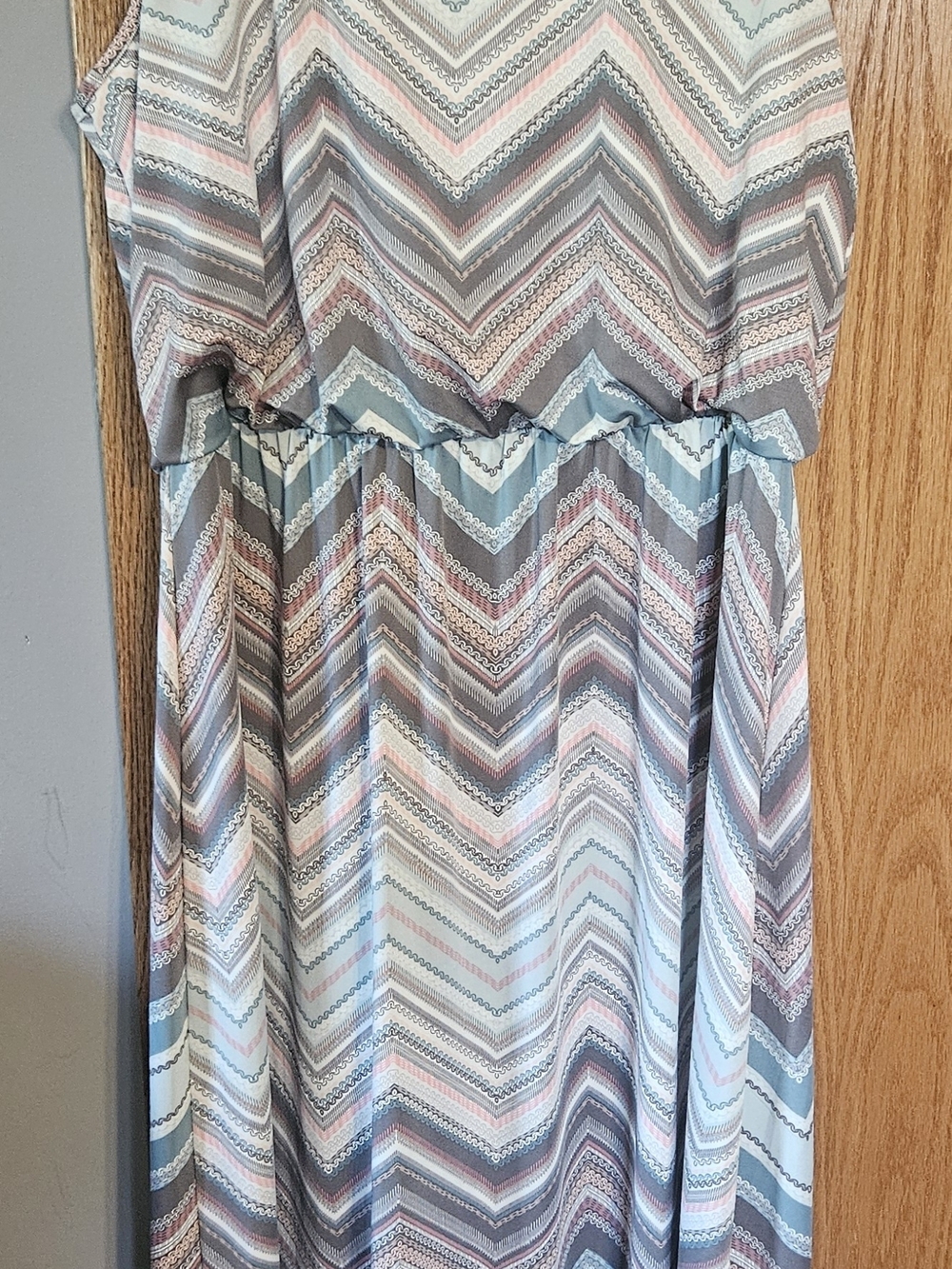 Maurices Chevron Maxi Dress in Blue, Gray and Pink